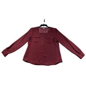 Candie's Blouse Womens Size Xlarge Burgundy Long Sleeve Quarter Zip Up
